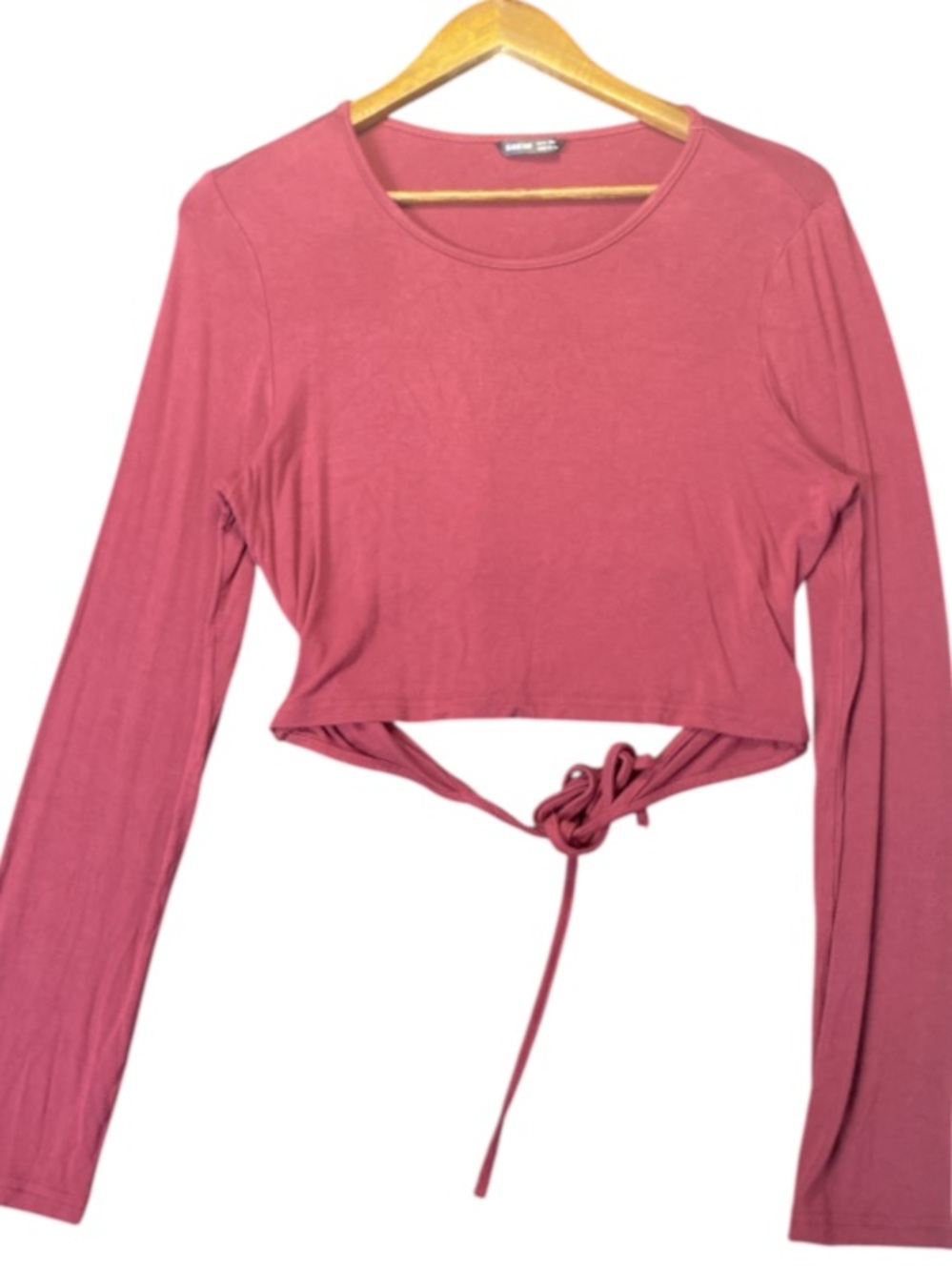 Shein Long Sleeve Tie-Front Crop Top - Dusty Rose size XL